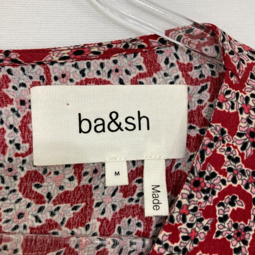 Ba&sh size Medium Red Abstract Floral Ruffle V Neck Wide Leg Cloy Jumpsuit - Picture 4 of 12